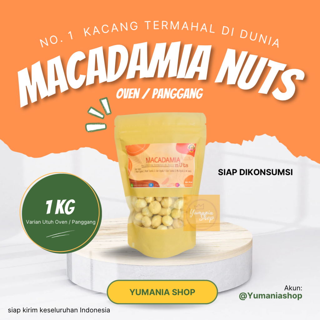 

Kacang Macadamia Utuh Panggang - Oven 1 Kg / Macadamia Nuts Oven / Kacang Australia / kacang makadamia Asli