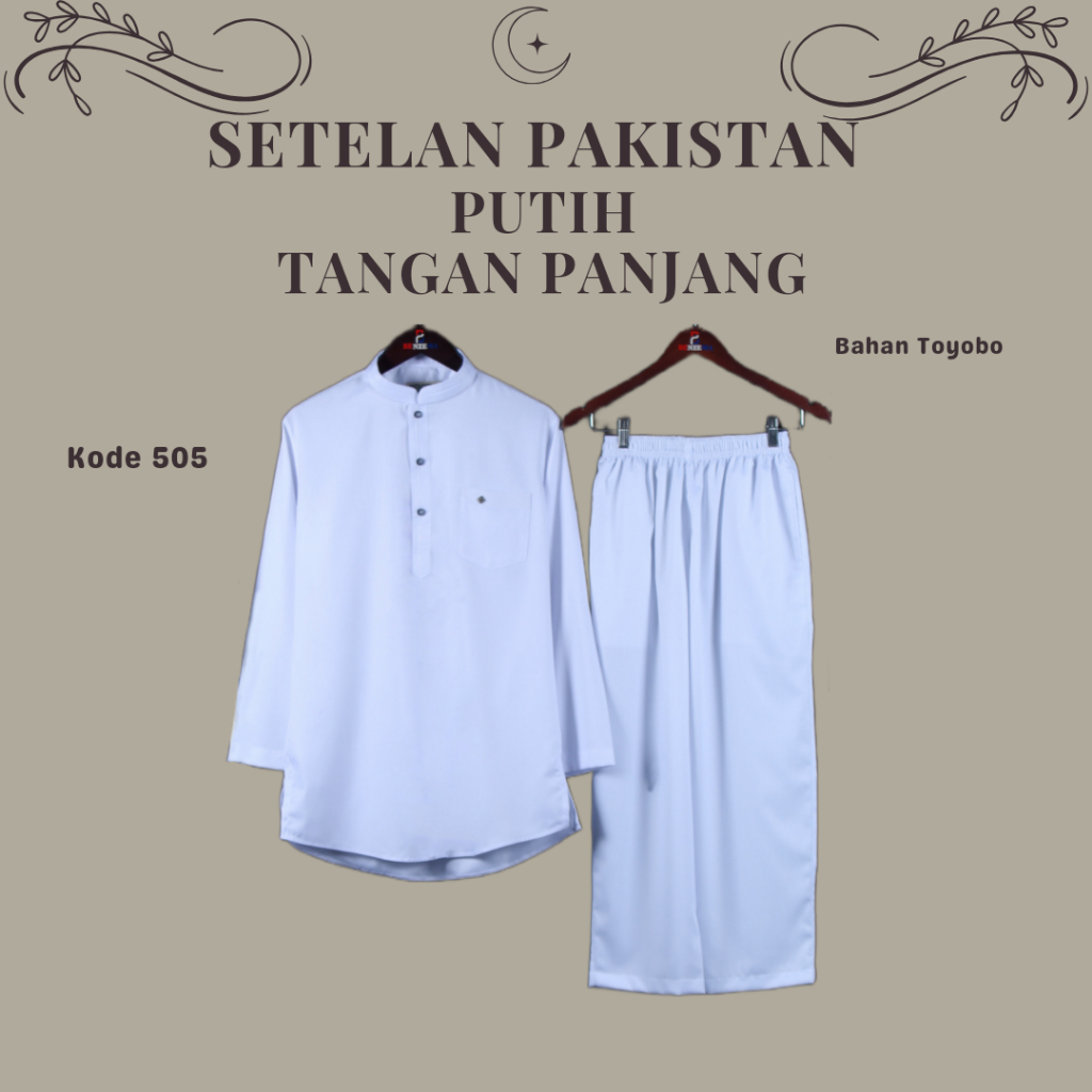 505 Setelan Koko Pakistan Putih Benzema / Setelan Koko Kurta / Baju Koko Putih Pria / Baju Kurta Pak