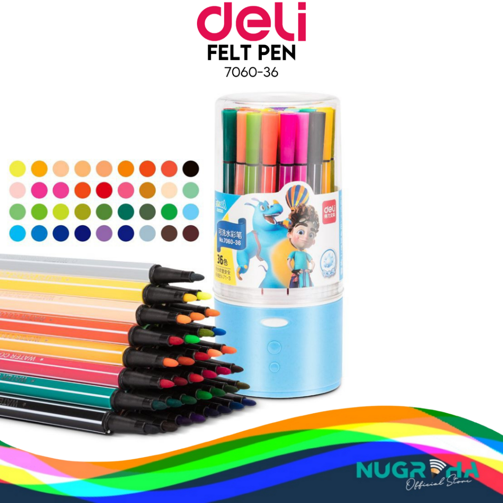 

Deli Hexagonal Watercolor Marker Pen Spidol Warna 36 Warna 7060-36