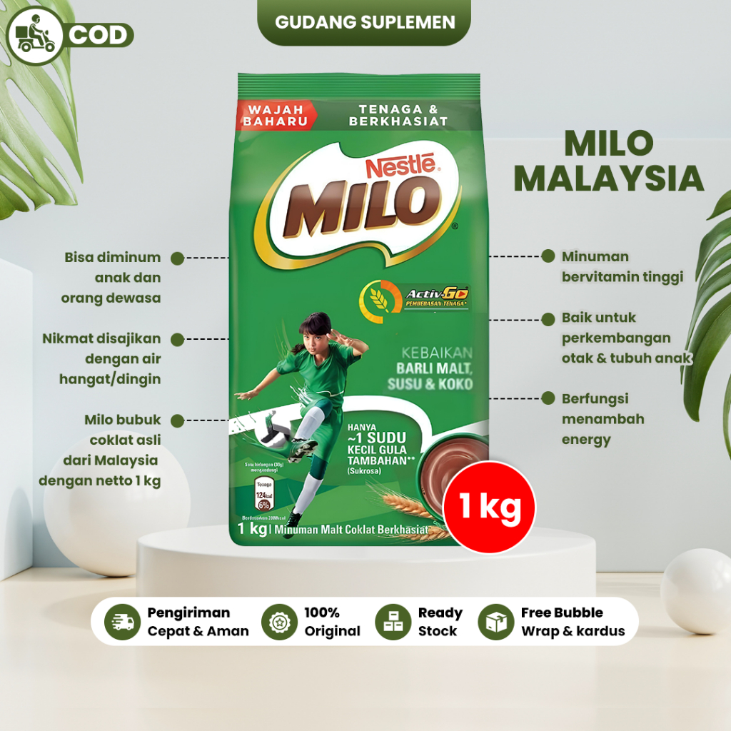 

Milo Malaysia 1 Kg Milo Nestle Susu Bubuk Asli Import Dari Malaysia Minuman Malt Coklat Berkhasiat Nutritious Chocolate Malt Drink