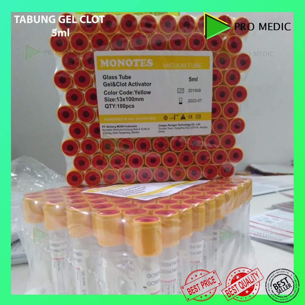 Tabung Vacutainer Gel Clot Activator 5ml Kaca MONOTES | Vacuum Tube
