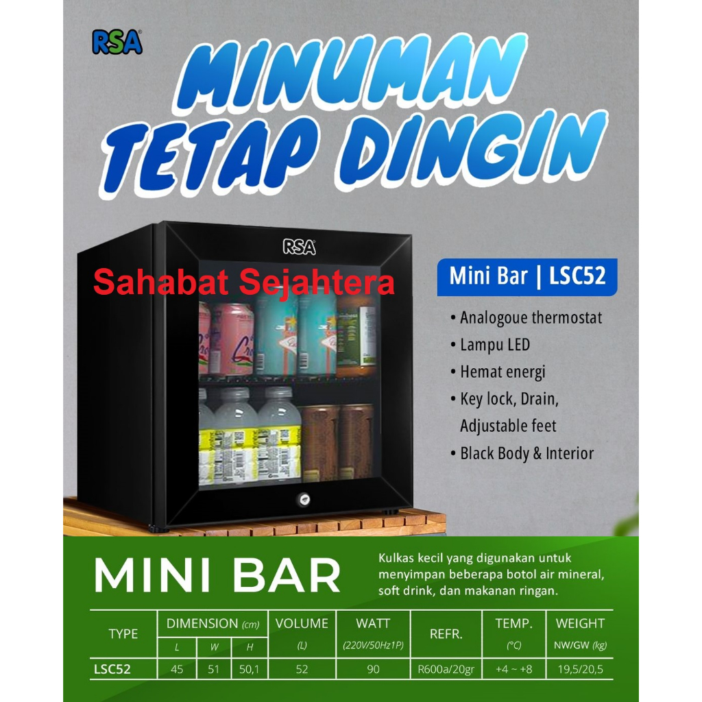 RSA Showcase Mini Bar LSC52 Kulkas Showcase 1 Pintu