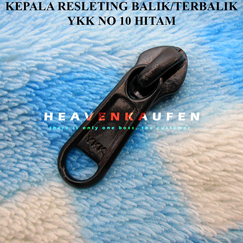 Kepala Resleting YKK coil no 10 terbalik reverse hitam zipper head gigi jumbo besar rit ritsleting r