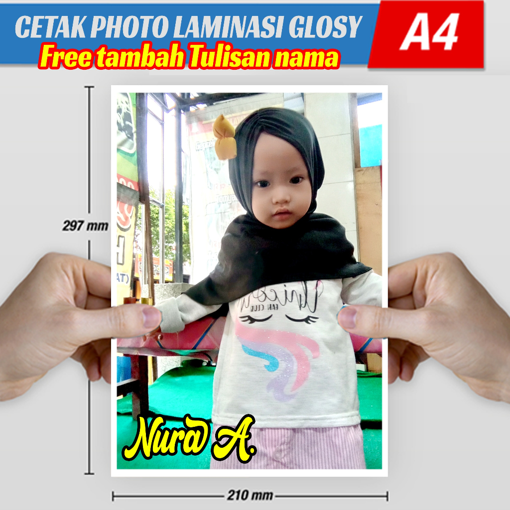 

CETAK Photo A4 + Laminasi Glosy free tulisan Nama Anak
