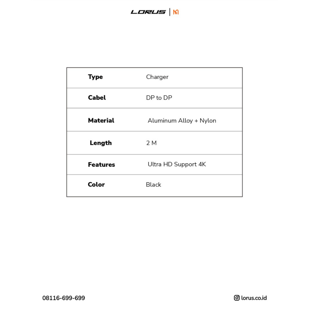 MCDODO CA-8140 Kabel Display Port DP Male To Display Port DP Male 2M