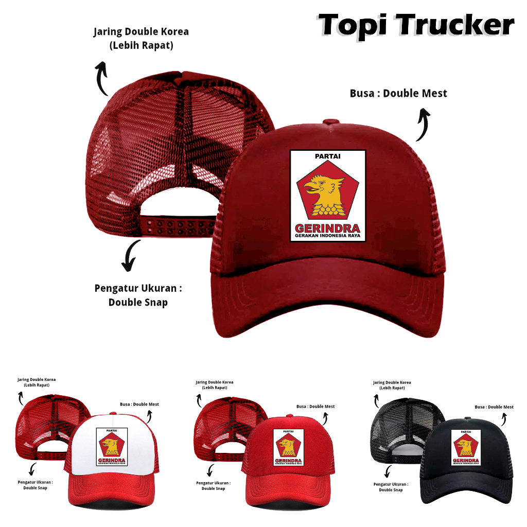 Topi Sablon Partai Gerindra Grindra Prabowo Jenis Jaring Trucker Untuk Pria dan Wanita Murah