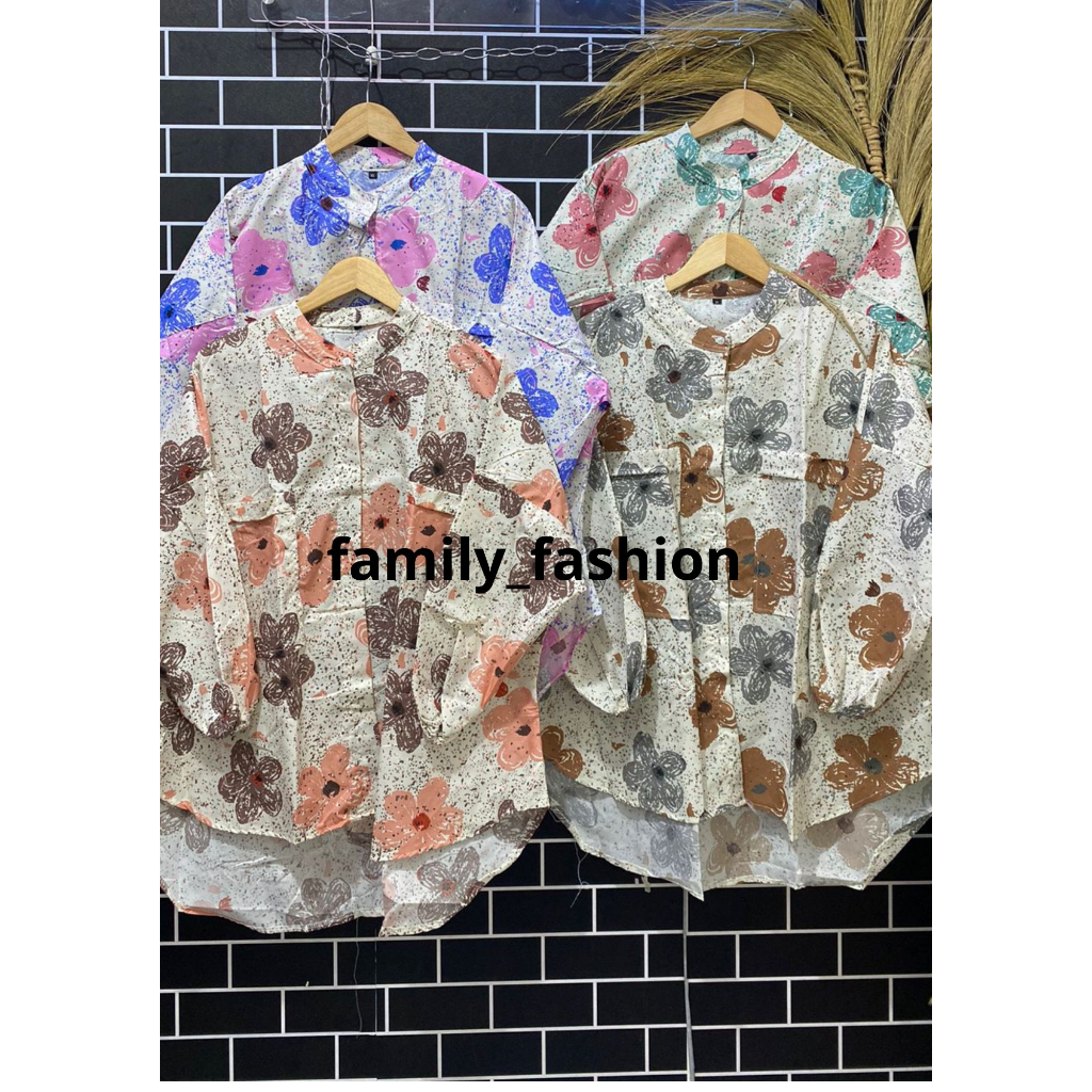 Kemeja faira tunik motif bunga | Kemeja wanita jumbo  XXL