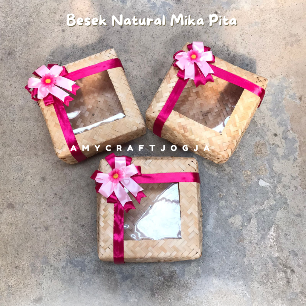 Besek Bambu Natural Hias Mika Pita Bunga / Besek Wadah / Besek Hantaran/Besek Jogjakarta/Besek Gudeg