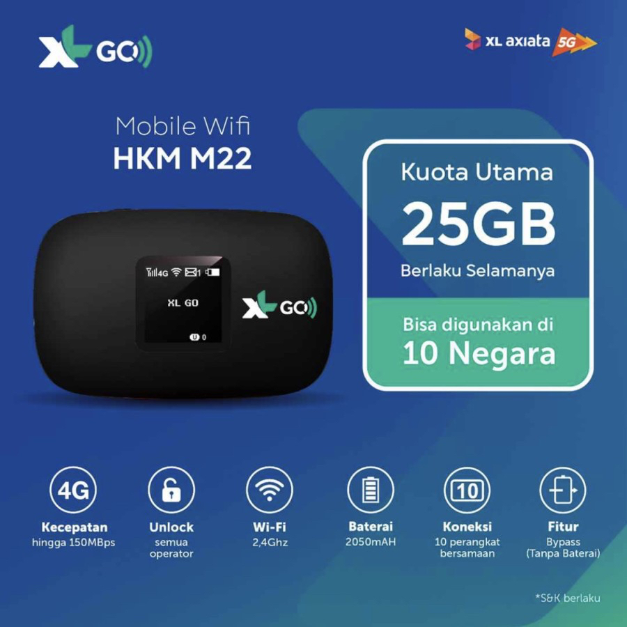 XL GO IZI - HKM M22 M21 (25GB) Modem Wifi mifi 4G 5G Unlock All Operator Bypass