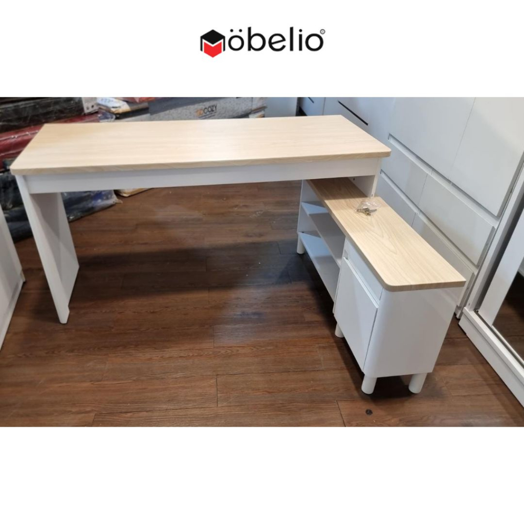 MOBELIO - Meja Kerja Kantor Belajar Tulis Letter L  Minimalis Grey - Levin