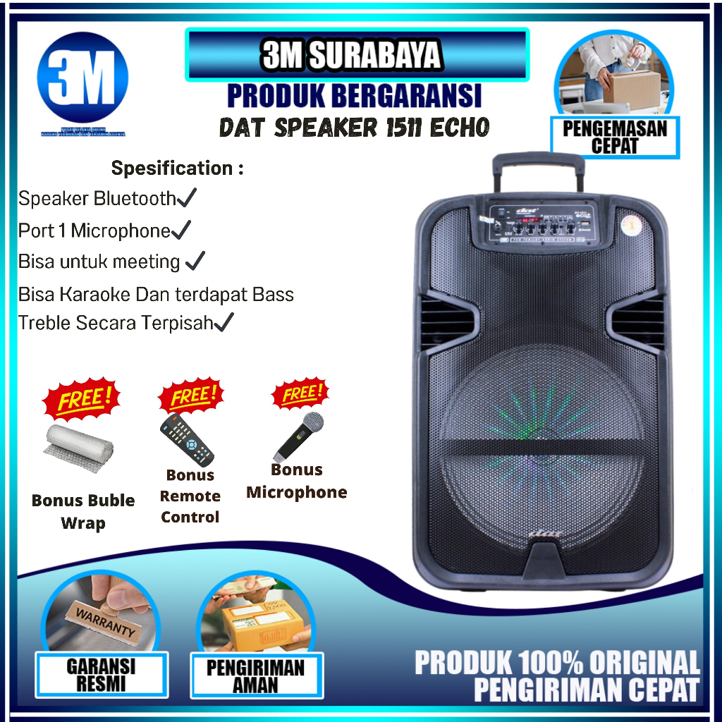 Speaker Bluetooth Bass | Speaker Karaoke Meeting Bass Bluetooth | Speaker Portable Dat DT 1511 ECO O