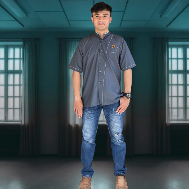 BAJU KOKO GREY DEWASA LENGAN PENDEK BAHAN KATUN TOYOBO PREMIUM PAKAIN MUSLIM PRIA KURTA DEWASA