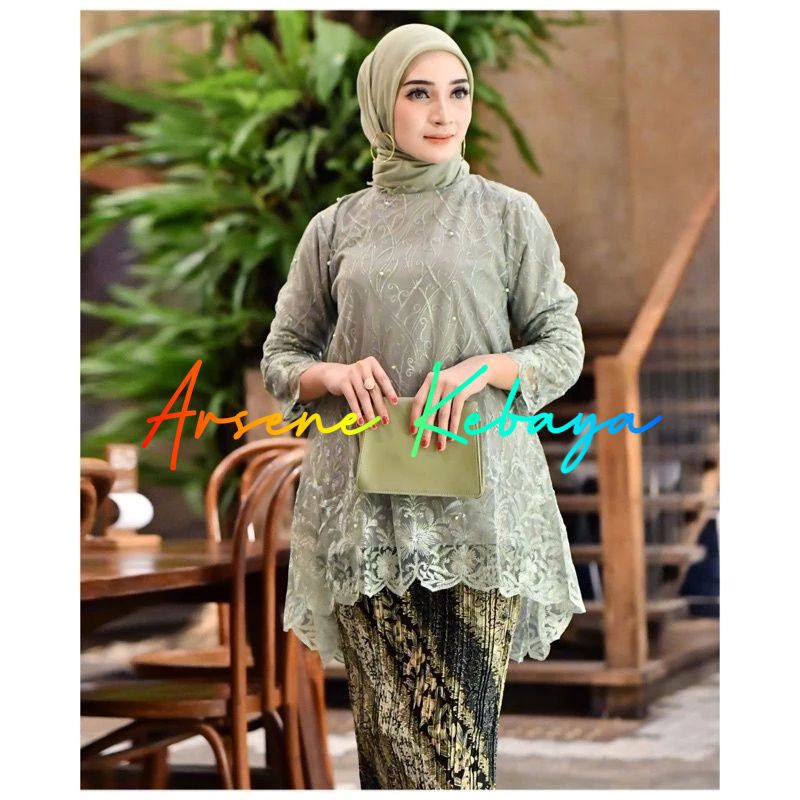 Set / Atasan Tunik Azkia Green Sage Mocca By Nasyef Kebaya Modern Kebaya Wisuda