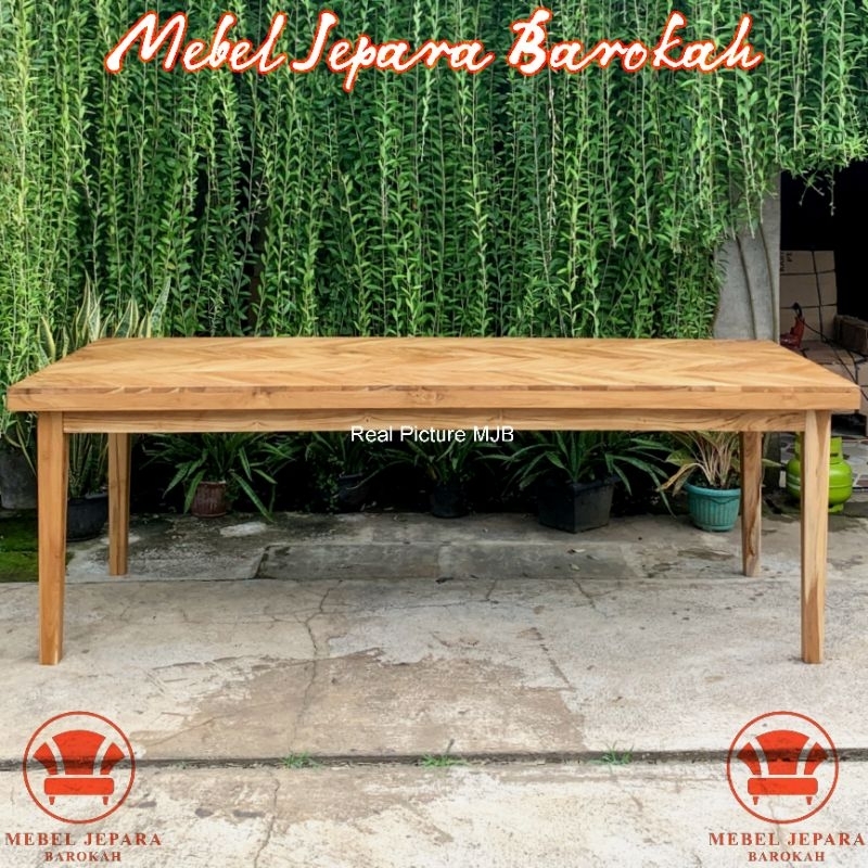 Meja Makan Kayu Jati Bentuk Persegi Panjang Dining Table Panjang 200 cm