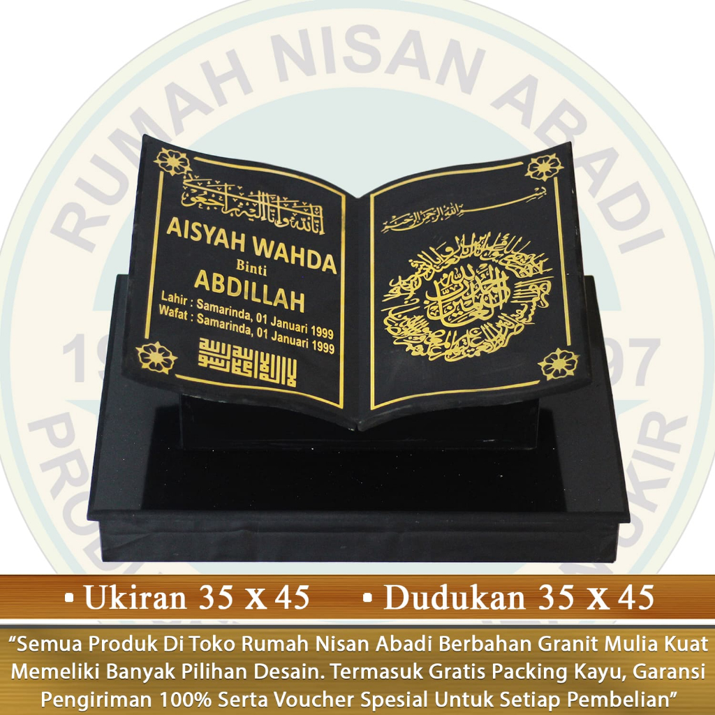 Batu Nisan Maesan Makam Granit Bentuk Model Buku Alquran Dudukan Full Lengkap Set Kijing Kuburan