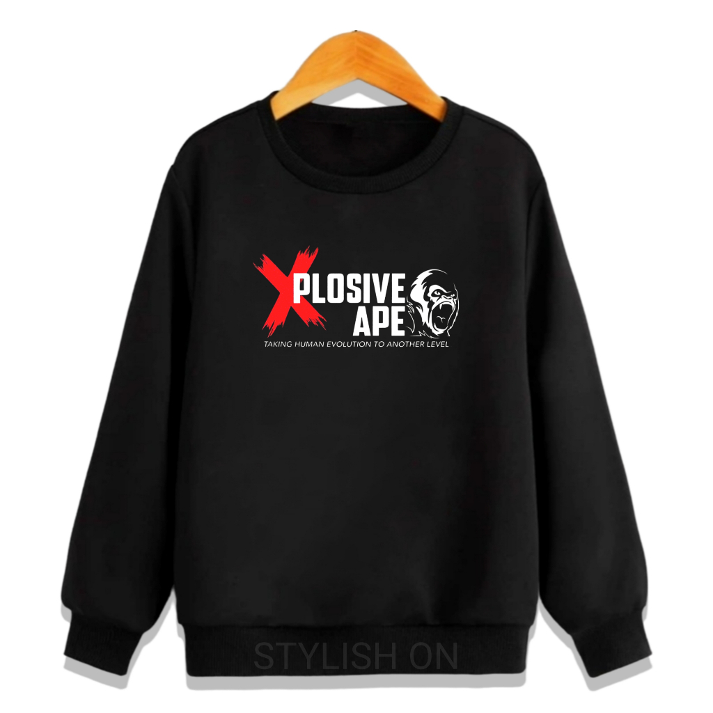 sweater pria lengan panjang crewneck kain fleece tebal xplosive ape bahan nyaman dipakai jahitan rap