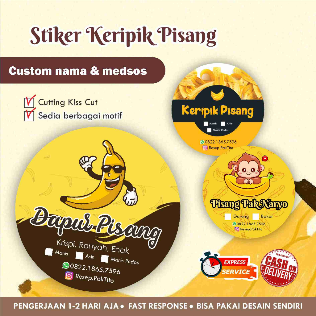 

Stiker Cromo keripik pisang / banana / Label kemasan makanan minuman / promosi / murah / chromo