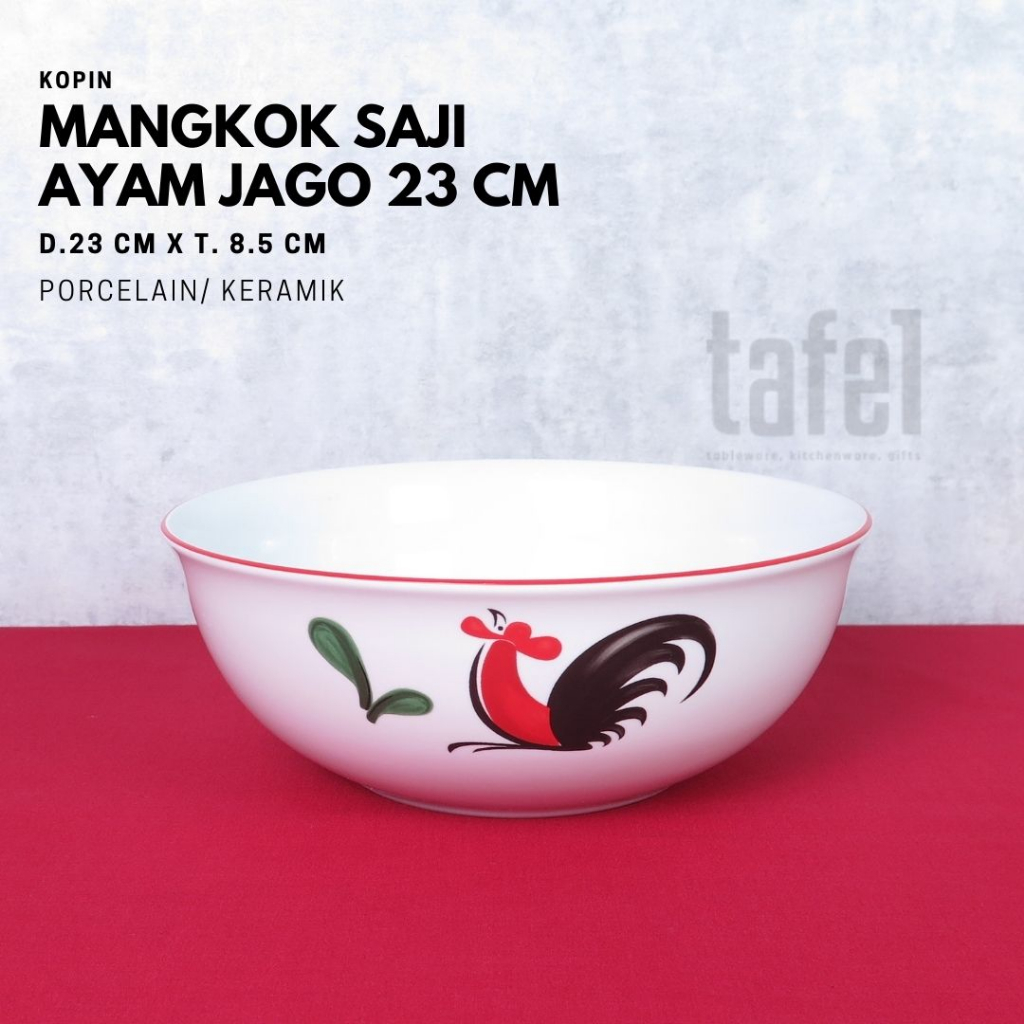 Kopin Mangkok Saji Keramik Bulat Ayam Jago 23 cm