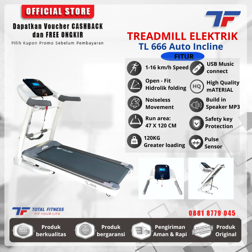 Treadmill elektrik listrik TL666 Terbaru Total fitness