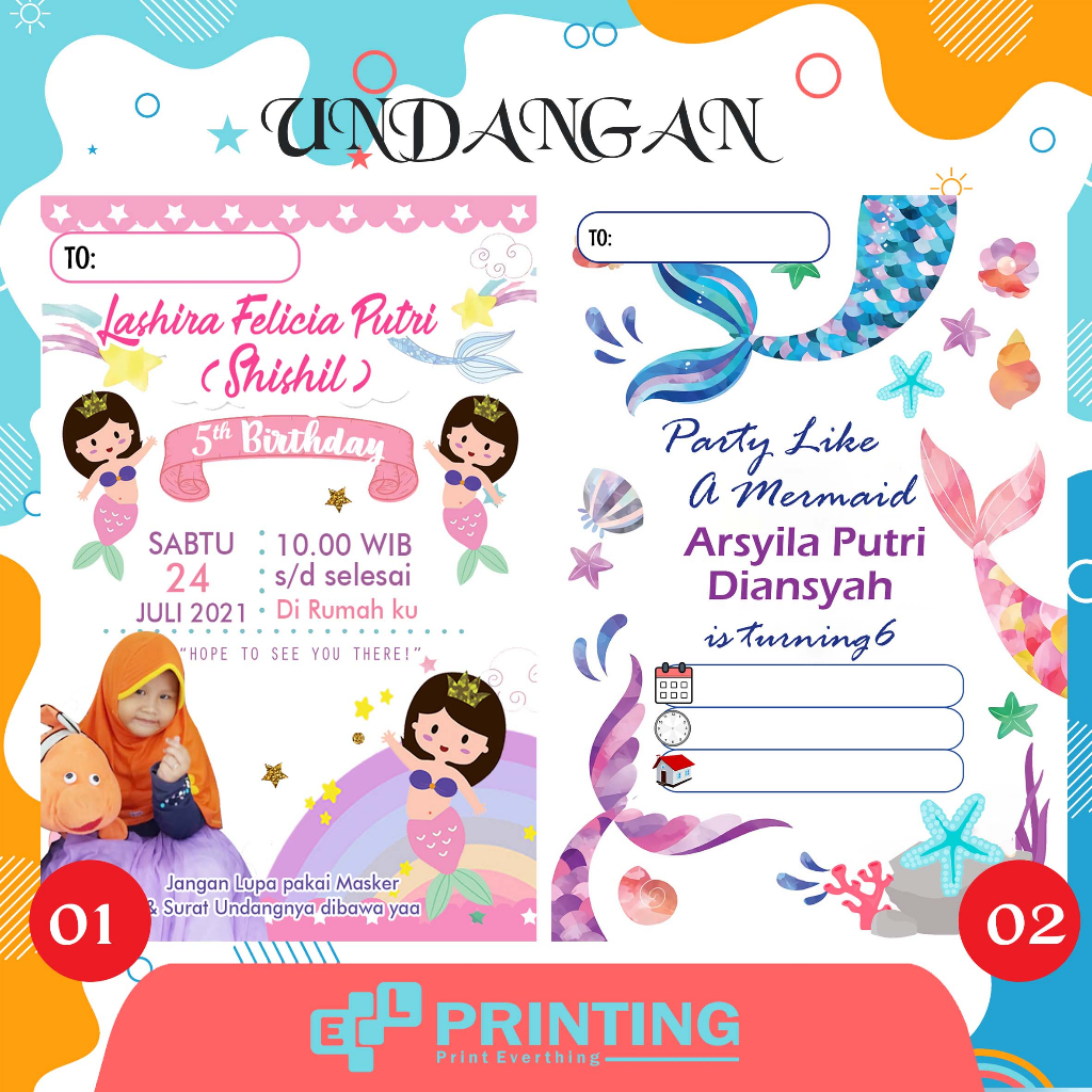 UNDANGAN ULTAH PUTRI DUYUNG | UNDANGAN ULTAH CUSTOM