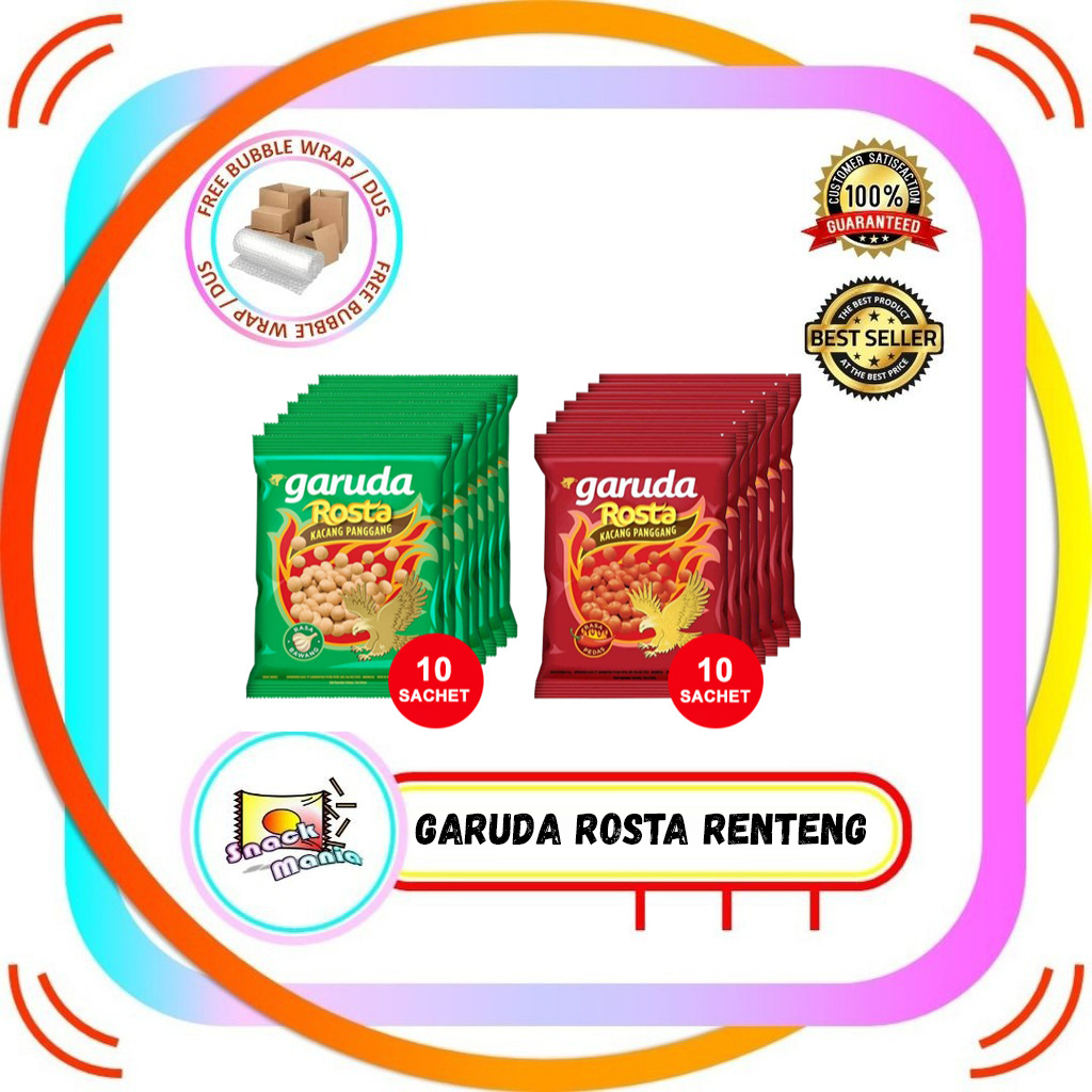 

Garuda Rosta Kacang Panggang Bawang | Pedas 11 gr x 10 pcs RENTENG Renceng