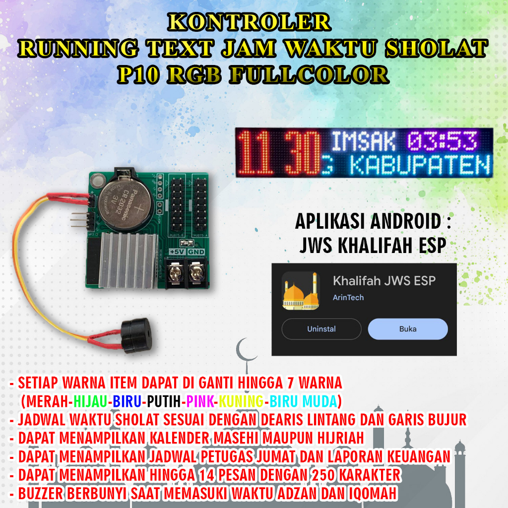 KONTROLER JAM WAKTU SHOLAT WIFI P10 RGB