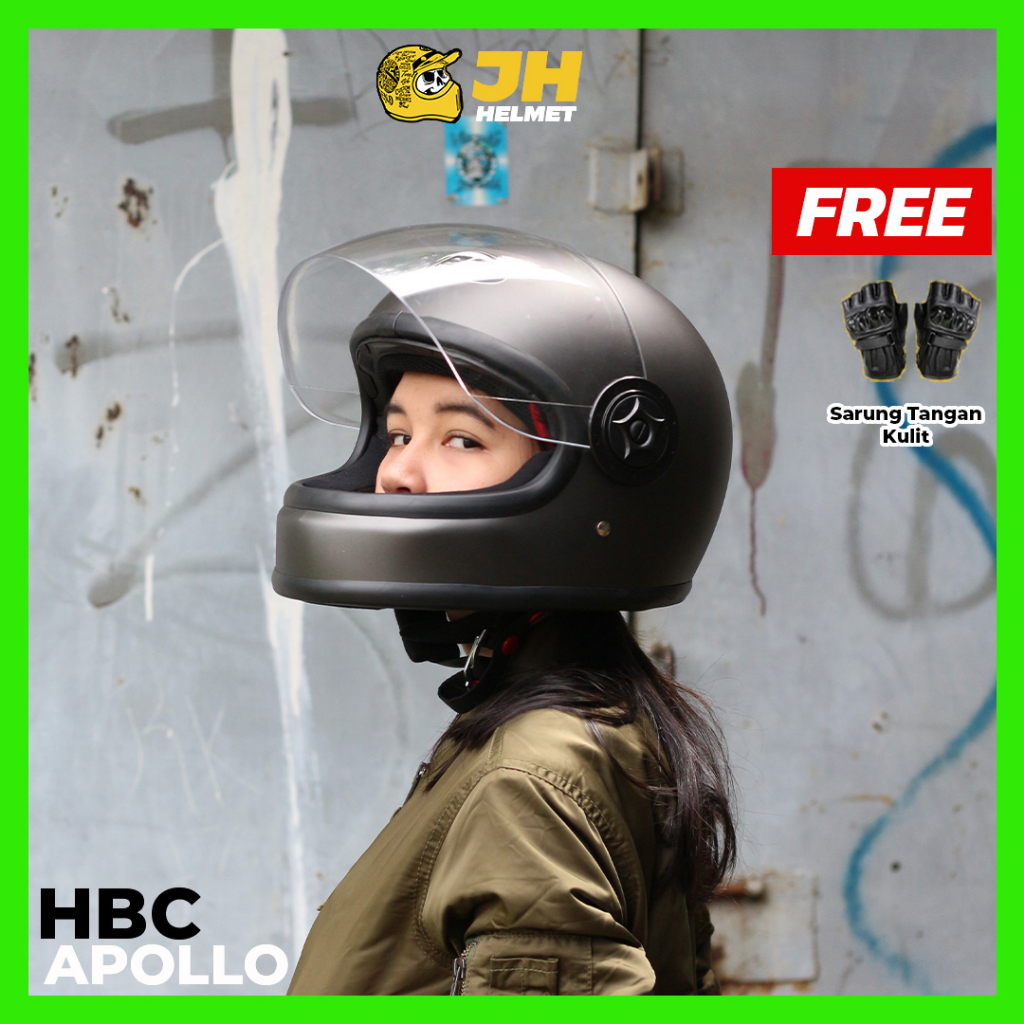 Helm Cakil HBC Apollo Grey Doff | Helm Retro | Full Face | Jual Helm