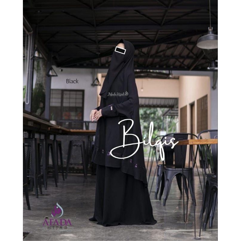 READY Bilqis Series Gamis Set Hijab Khimar Lengan Instan Cadar Jetblack Syari Afada Hijab