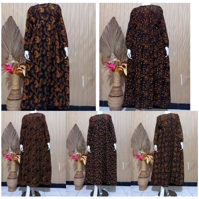 Gamis Syabila,Motif Sogan Coklat Model Kekinian Susun 1