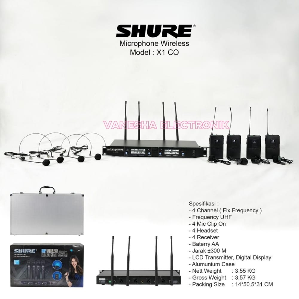 MIC WIRELESS SHURE X1 CO 4 MIC CLIP ON SHURE X1 CO 4 HEADSET