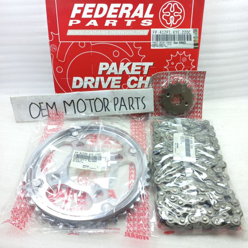 Gear Set Gir paket Honda MEGAPRO 150 New Verza KYE-220C Paket Rantai Roda ORIGINAL ASLI FEDERAL ASTR