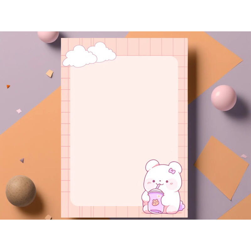 

Cute Kawaii Bear Memopad, A6 Notepad, Pastel Colors, Bear Sipping Notepad, Kawaii Memopad, A6 Memopad