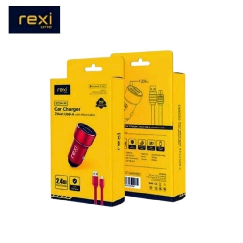 REXI GJ34M GJ34-M Car Charger Saver Cas Mobil 3.4A Metal Max Dual Output with Micro Cable