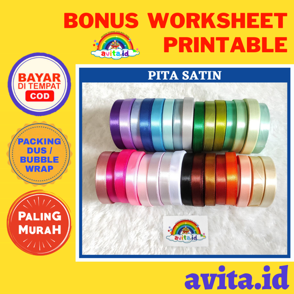 

avita.id [PART 1] Pita Satin 1/2 inch (12mm) - Pita Satin Warna - Pita Satin Polos