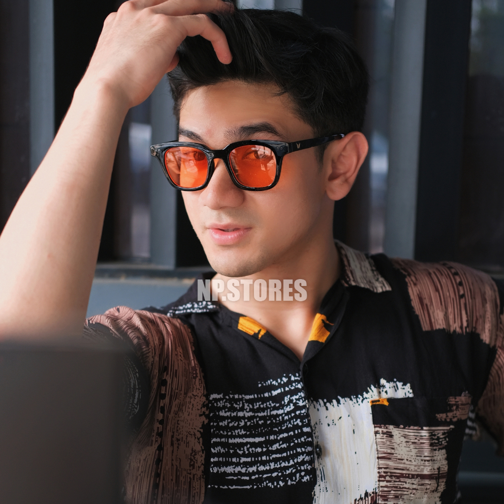 Kacamata Gaya Pria Wanita Style Retro Keren Lensa Orange Bening Menarik Style NP.STORES