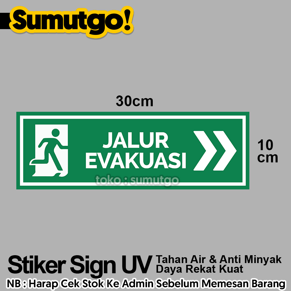 

Stiker Tulisan Jalur Evakuasi Arah Kanan Hijau Right Evacuation Route Green uk 30 x 10 cm / Sticker UV Tanda Label Awas Warning Sign Rambu K3 Safety Keselamatan Kerja Tahan Air Tahan Minyak