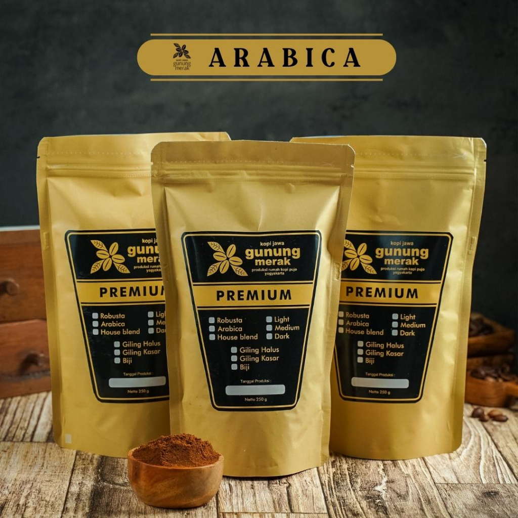 

Kopi Arabica Premium Biji Bubuk Giling Kasar Halus Coffee Jawa Gunung Merak 100% Asli