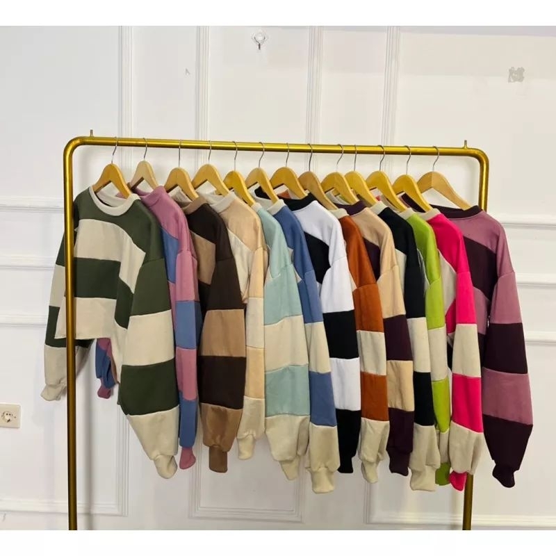 SWEATER Crop FLEECE Strip OVERSIZE