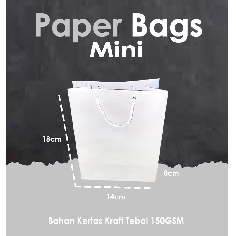 

Paper Bag Polos Warna Putih Ukuran Mini 18x8x14 CM (A5) / Paper Bag Packing Olshop Souvenir Wedding Bridesmaid / Paper Bag Kado Ultah NIkah / Paperbag Warna Putih
