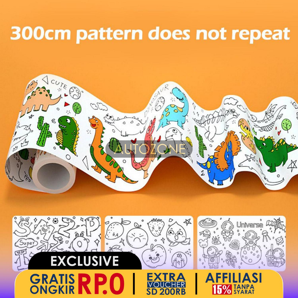 

AMSZKE Kertas Mewarnai Roll Tempel Dinding Drawing Paper 300 x 30cm Dinosaurus - AM-33