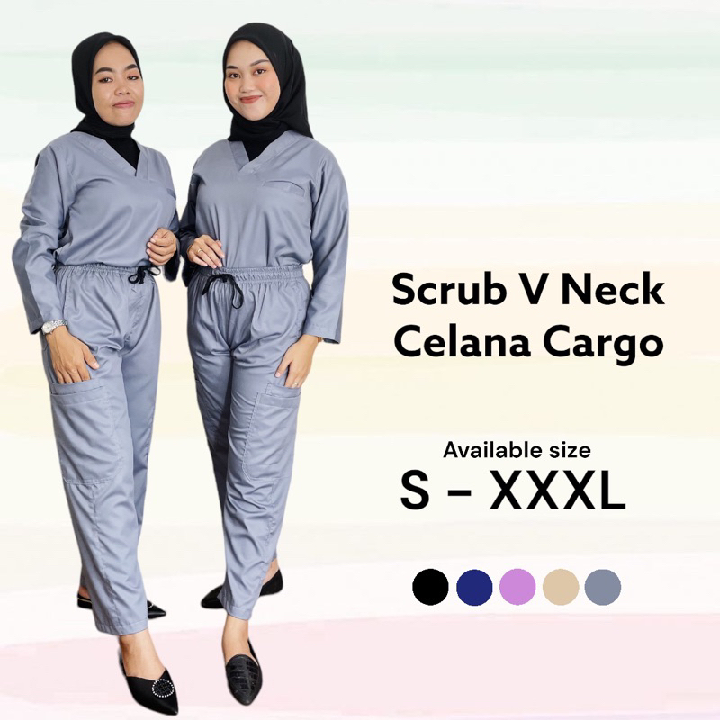 Scrub ok V neck celana Cargo// baju ok celana cargo// scrub ok cargo pants