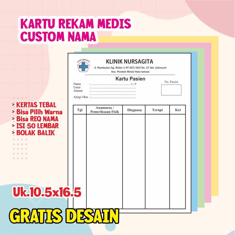

BUKU PERIKSA, KARTU PASIEN( ISI 50PCS) KARTU REKAM MEDIS