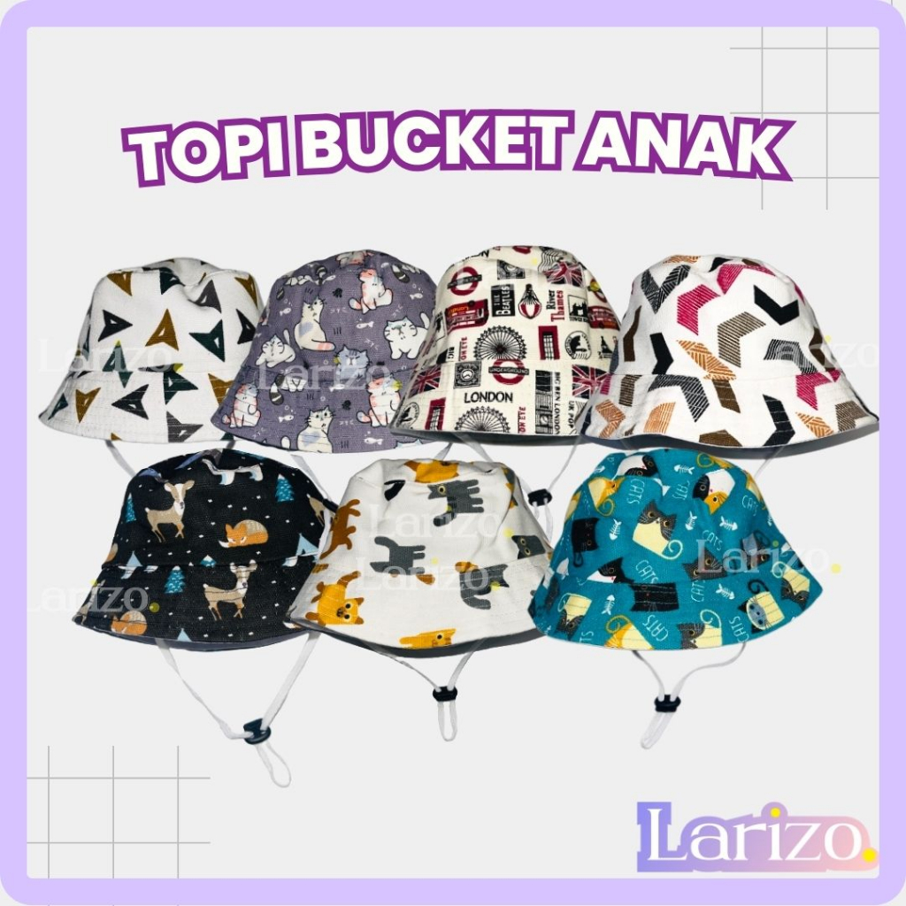 Topi Bucket Hat Anak Laki Laki Perempuan Karakter Hewan Bahan Kanvas Tebal Ada Tali Motif Umur 6 7 8