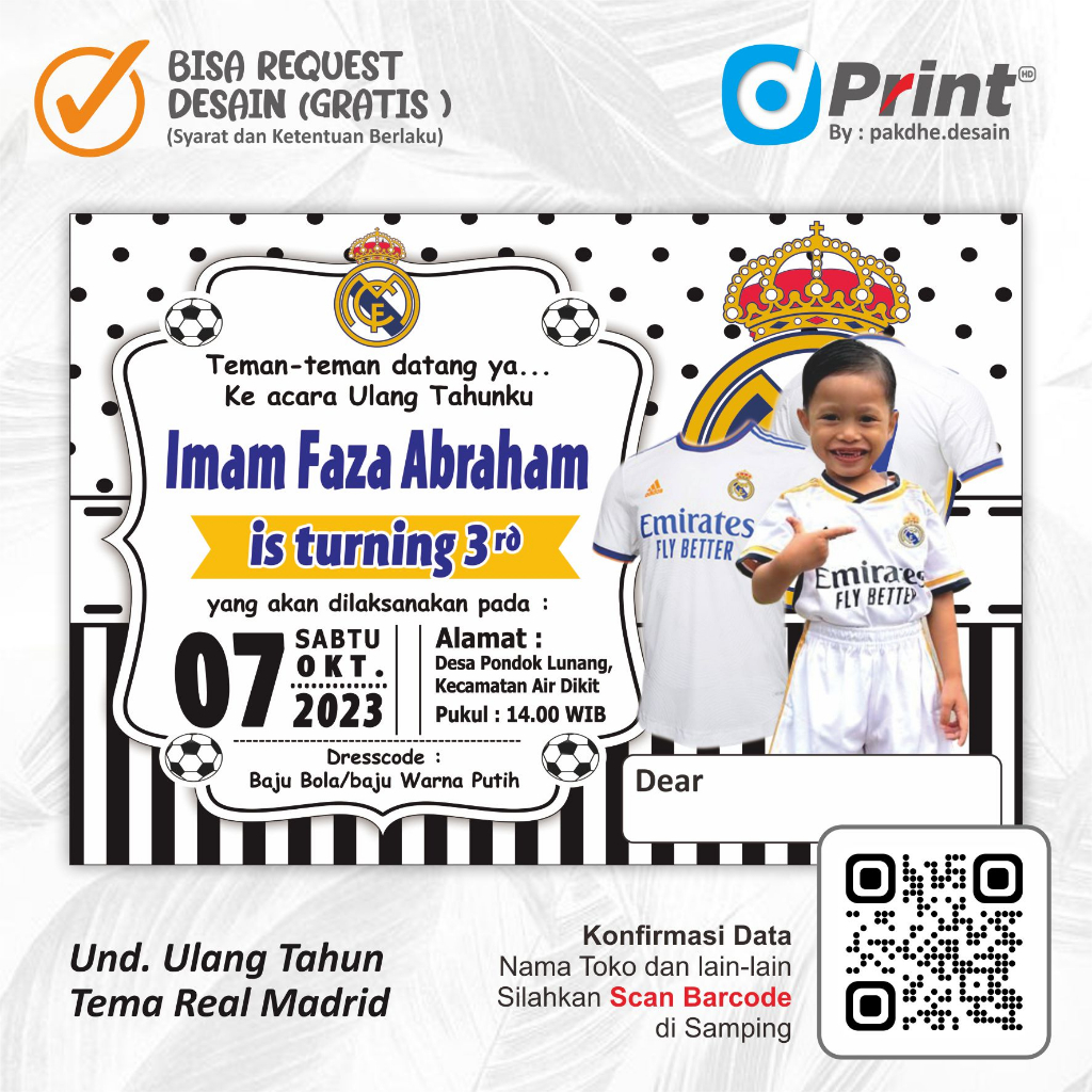 UNDANGAN BIRTHDAY REAL MADRID CUSTOM - CETAK UNDANGAN ULANG TAHUN