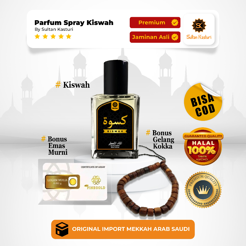 [Bonus Emas] Parfum Kiswah Asli - Kiswah Spray 30ml Eau De Parfume - Minyak Wangi Kiswah Asli - Sult