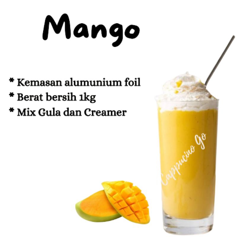 

BUBUK MINUMAN BOBA / SERBUK MINUMAN / POWDER DRINK RASA MANGGA / MANGO 1KG MIX GULA