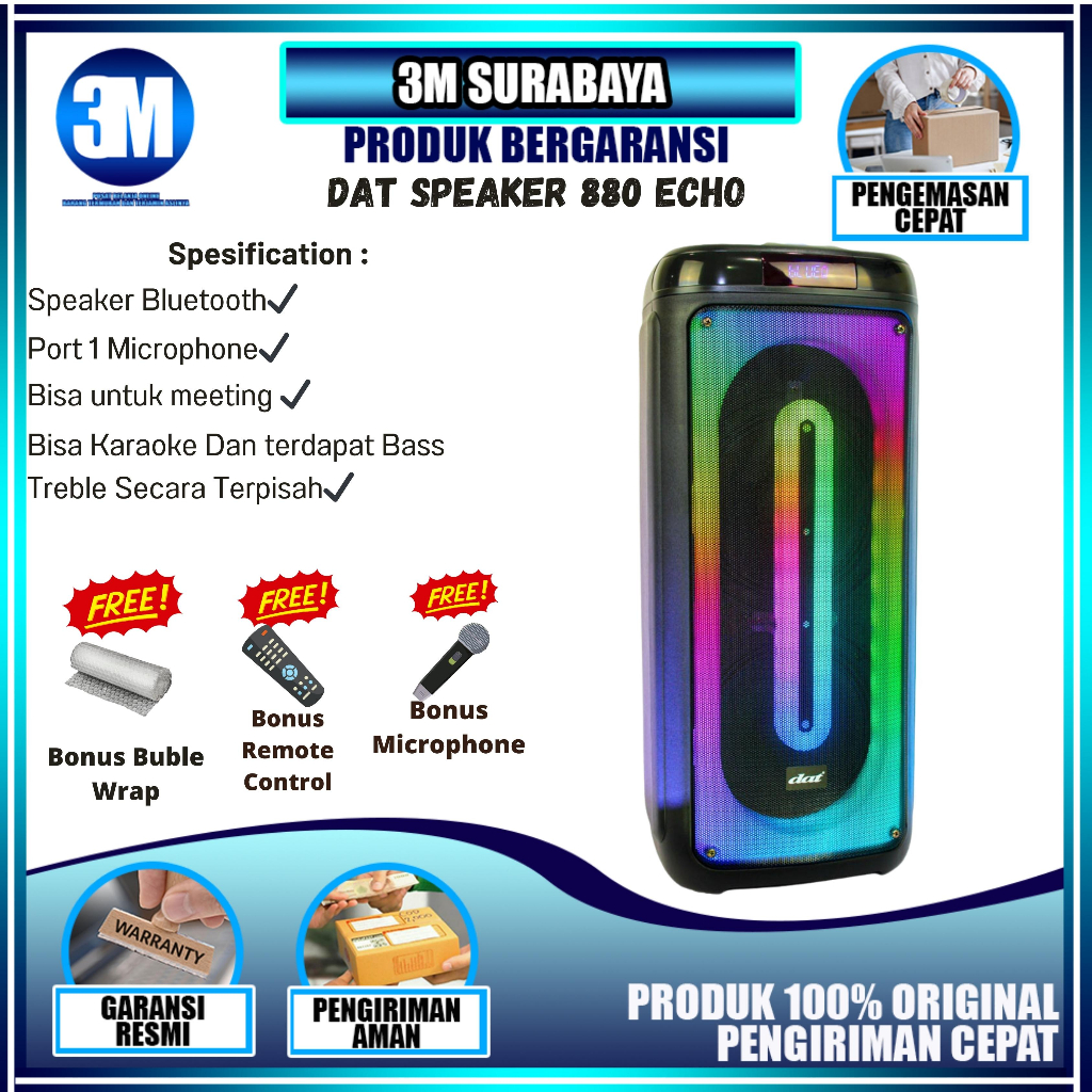 Speaker Portable Bass bluetooth | Speaker Bluetooth Bass 8 inch DAT DT 880 Free 2 Mic Wireless | Spe