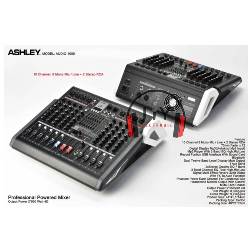 Power Mixer 10 Channel Ashley Audio-1000 Audio1000 Audio 1000 Original