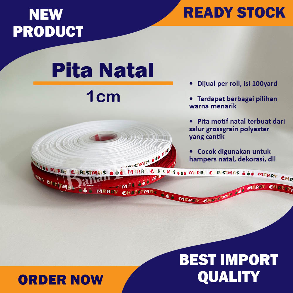 

[Roll 100yard] Pita Christmas Grossgrain Polyester Hampers Natal 1cm