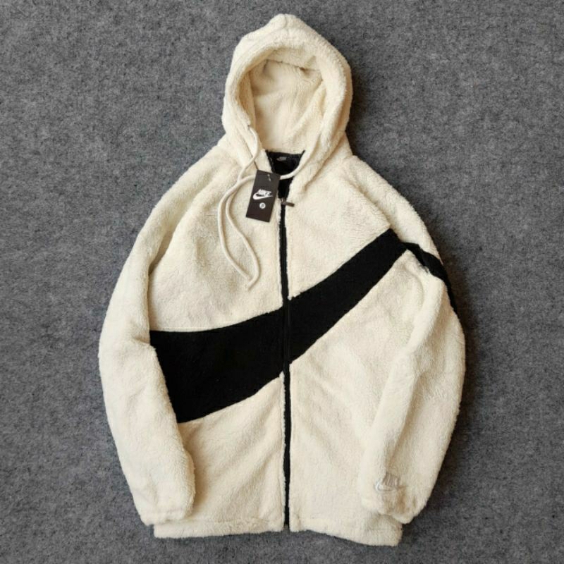 JAKET SWEATER HOODIE SHERPA NIKE BIG SWOOSH CREAMSU AUTHENTIC PREMIUM